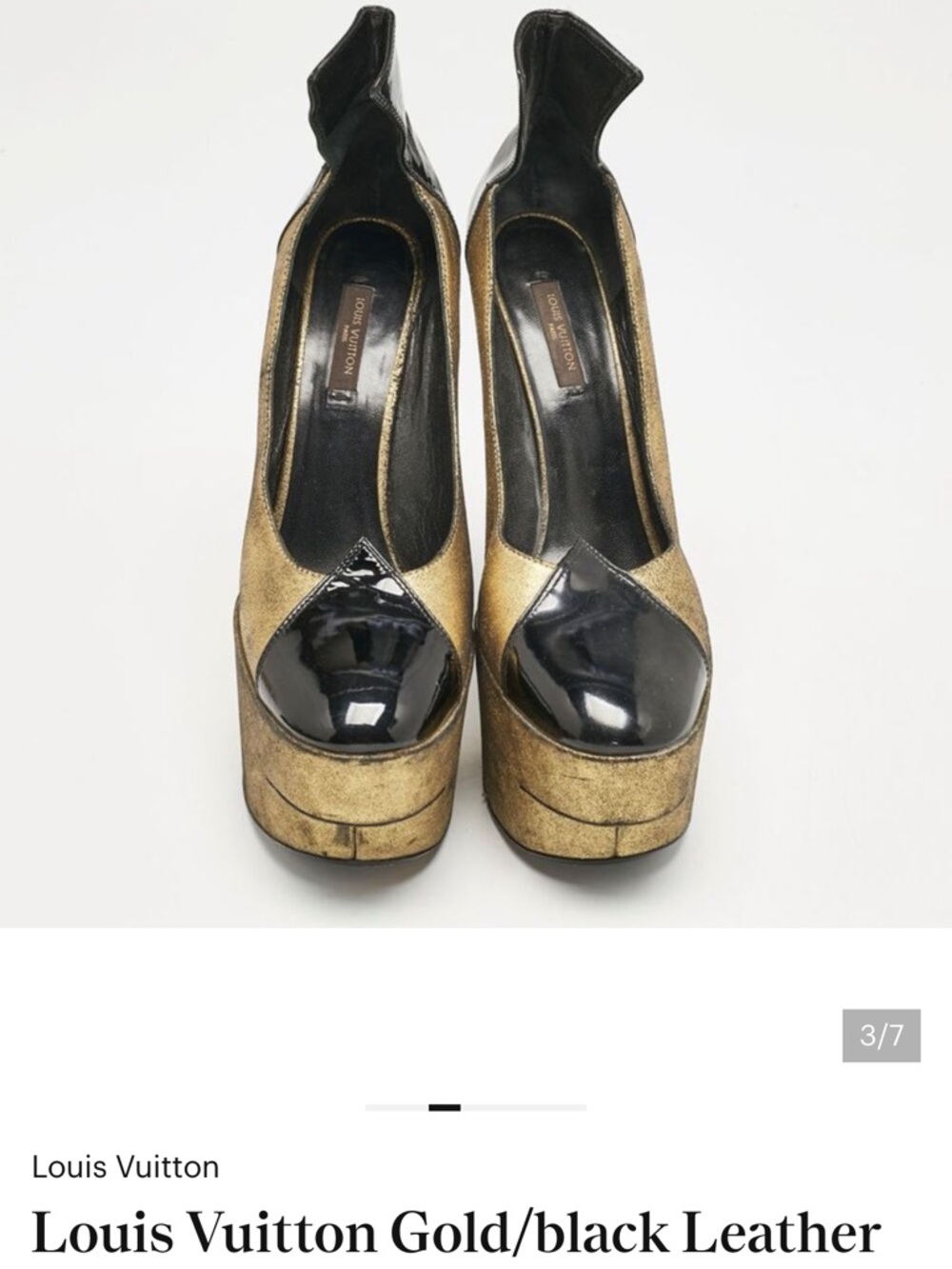 Louis Vuitton Gold and Black Platform Pumps